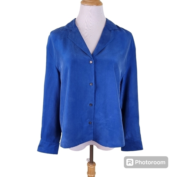 NWT Madewell 100% Silk Blue Button Up Blouse, sz Large - Picture 1 of 10